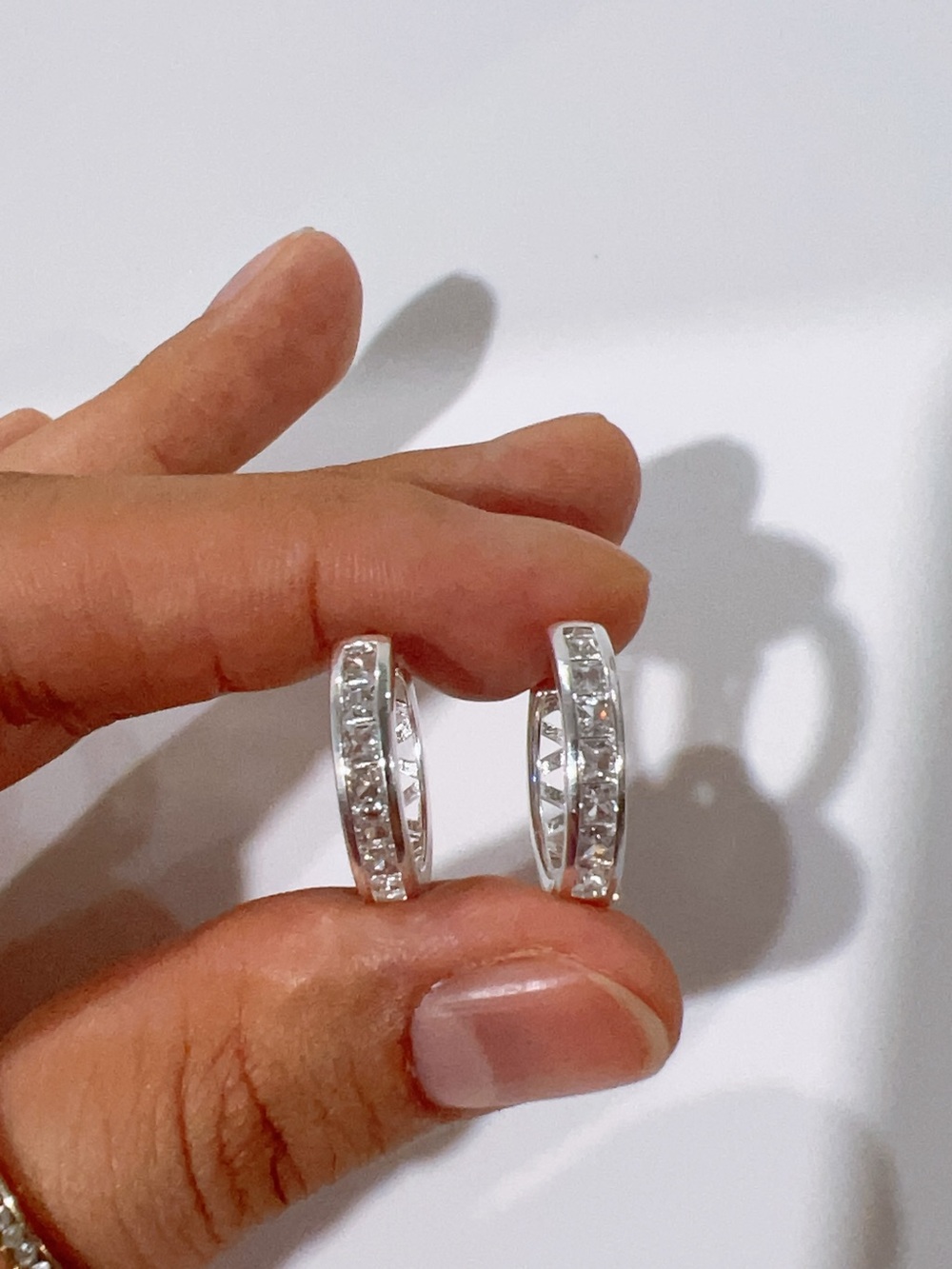 316 Stainless Steel Round Hoops with clear stones - Silver
